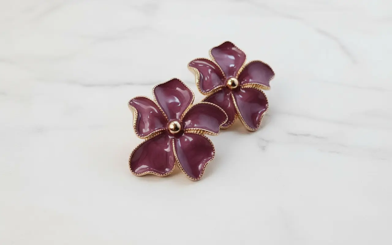 Rosewood Bloom Korean Floral Stud Earrings